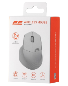 Миша бездротова бездротова 2E MF280 Silent (2.4G+Bluetooth) Сіра (Grey)