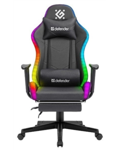 Крісло ігрове Defender (64334) Watcher підсвічування ПУ Чорне (Black)