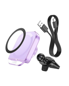 Автотримач Hoco HW17 Crystal з бездротовою зарядкою Фіолетовий (Romantic purple)