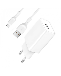 Зарядний пристрій SkyDolphin SC36V (1USB, 2.4A) (SDMZP-000118) + кабель microUSB Білий (White)