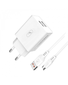 Зарядний пристрій SkyDolphin SC30V (2USB, 2.1A) (SDMZP-000114) + кабель microUSB Білий (White)