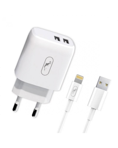 Зарядний пристрій SkyDolphin SC22EBL (2USB, 2.1A) (MZP-000162) + кабель Lightning Білий (White)