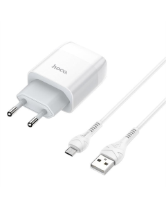 Зарядний пристрій Hoco C72A Glorious (1USB, 2.1А) (6931474713001) + кабель MicroUSB Білий (White)