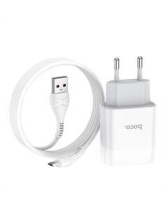 Зарядний пристрій Hoco C72A Glorious (1USB, 2.1А) (6931474713001) + кабель MicroUSB Білий (White)