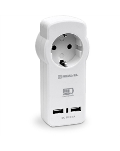 Зарядний пристрій REAL-EL CS-30 (2USB, 3.1A) з розеткою Білий (White)