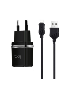 Зарядний пристрій Hoco C12 Smart 2.4A 2USB (S23146) + кабель Lightning Чорний (Black)
