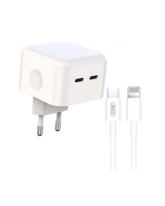 Зарядний пристрій XO L102 (2USB-Cх3A) QC3.0 (XO-L102i-WH) + кабель Lightning Білий (White)