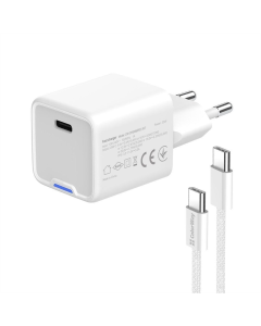 Зарядний пристрій ColorWay GaN Mini 35W PD Port PPS USB-C (CW-CHS056PDC-WT) + кабель Type C Білий (White)