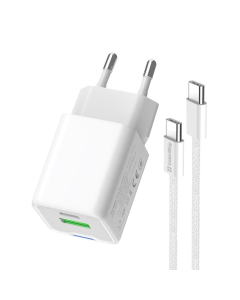 Зарядний пристрій ColorWay GaN Mini 35W PD Port PPS USB (CW-CHS055PDC-WT) + кабель Type-C Білий (White)