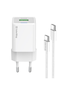 Зарядний пристрій ColorWay GaN Mini 35W PD Port PPS USB (CW-CHS055PDC-WT) + кабель Type-C Білий (White)