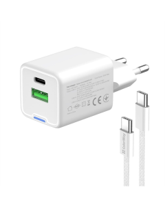 Зарядний пристрій ColorWay GaN Mini 35W PD Port PPS USB (CW-CHS055PDC-WT) + кабель Type-C Білий (White)