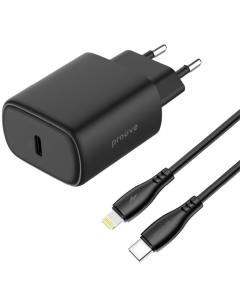 Зарядний пристрій Proove Silicone Power 2 (1 Type-C) PD 20W+ кабель Type-C to Lightning Чорний (Black)