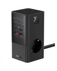 Сетевой фильтр Baseus Power Combo Tower Digital (3*AC+2*USB+2*Type-C 35W 1.5м) Черный (Black)