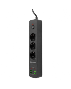 Мережевий фільтр Proove Power Strip P-03 (3 розетки + 4 USB + 2 Type-C) 2М Чорний (Black)