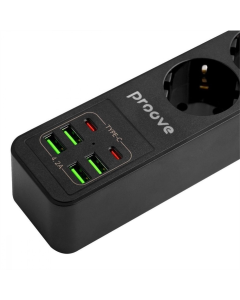 Мережевий фільтр Proove Power Strip P-03 (3 розетки + 4 USB + 2 Type-C) 2М Чорний (Black)