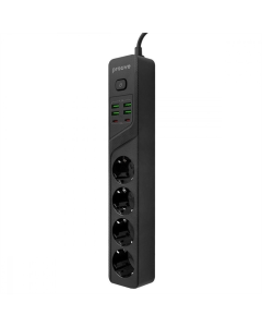 Мережевий фільтр Proove Power Strip P-04 (4 розетки + 4 USB + 2 Type-C) 2М Чорний (Black)