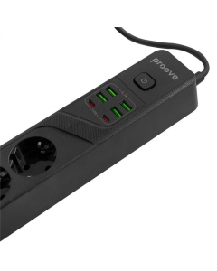 Мережевий фільтр Proove Power Strip P-04 (4 розетки + 4 USB + 2 Type-C) 2М Чорний (Black)