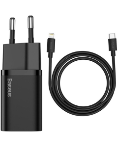 Зарядний пристрій Baseus Super Si Quick Charger 20W (1USB-C) + кабель Type-C to Lightning Чорний (Black)