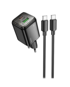 Зарядное устройство Hoco N53 Monsoon PD30W+QC3.0 (1USB-A/1C) + кабель Type-C to Type-C Черный (Black)