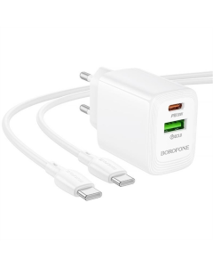 Зарядное устройство Borofone BN27 Fuente PD20W+QC3.0 (1USB-A/1C) + кабель Type-C to Type-C Белый (White)