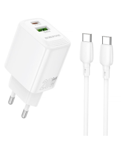 Зарядное устройство Borofone BN27 Fuente PD20W+QC3.0 (1USB-A/1C) + кабель Type-C to Type-C Белый (White)