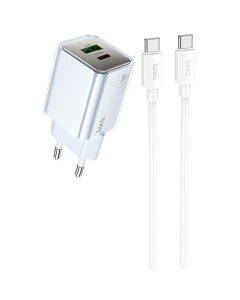 Зарядное устройство Hoco N46 Glorious PD20W+QC3.0 (1USB-A/1C) + кабель Type-C to Type-C Синий (голубой)