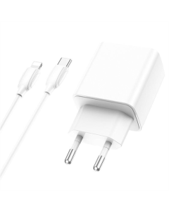 Зарядний пристрій Borofone BA67A PD20W+QC3.0 (1USB-A/1C) + кабель Type-C to Lightning Білий (White)