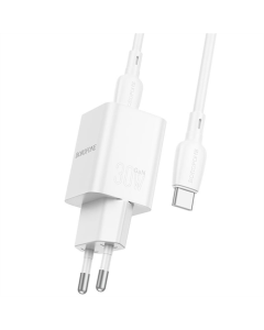 Зарядний пристрій Borofone BN14 Royal PD30W+QC3.0 (1USB-A/1C) + кабель Type-C to Type-C Білий (White)