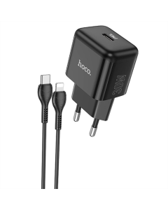Зарядний пристрій Hoco N32 Glory PD30W (1USB-C) + кабельType-C to Lightning Чорний (Black)