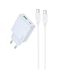 Зарядное устройство Hoco C142A Direct PD20W+QC3.0 (1USB-A/1C) + кабель Type-C to Type-C Синий (Blue)