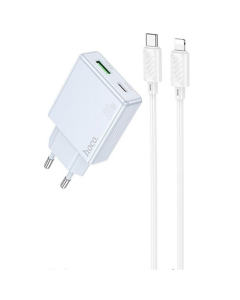 Зарядний пристрій Hoco C142A Direct PD20W+QC3.0 (1USB-A/1C) + кабель Type-C to Lightning Синій (blue)