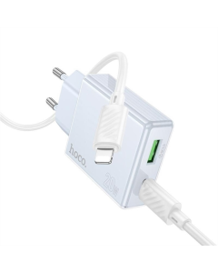 Зарядний пристрій Hoco C142A Direct PD20W+QC3.0 (1USB-A/1C) + кабель Type-C to Lightning Синій (blue)