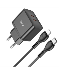 Зарядний пристрій Hoco N29 PD35W (2USB-C) + кабель Type-C to Lightning Чорний (Black)