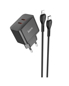 Зарядний пристрій Hoco N29 PD35W (2USB-C) + кабель Type-C to Lightning Чорний (Black)