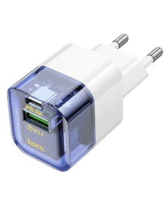 Зарядний пристрій Hoco C131A Platium PD30W+QC3.0 (1USB-A/1C) Синій (Transparent blue)