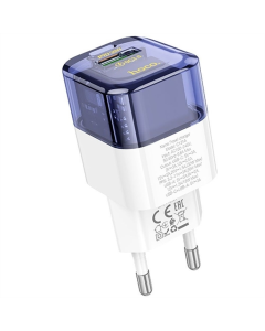 Зарядний пристрій Hoco C131A Platium PD30W+QC3.0 (1USB-A/1C) Синій (Transparent blue)