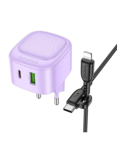 Зарядний пристрій Borofone BAS22A Fortune PD20W+QC3.0 + кабель Type-C to Lightning Фіолетовий (Purple)