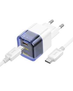 Зарядное устройство Hoco C125A Transparent PD20W (1USB-C) + кабель Type-C to Type-C Синий (Прозрачно-синий)