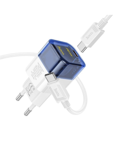 Зарядное устройство Hoco C125A Transparent PD20W (1USB-C) + кабель Type-C to Type-C Синий (Прозрачно-синий)