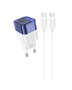 Зарядное устройство Hoco C125A Transparent PD20W (1USB-C) + кабель Type-C to Type-C Синий (Прозрачно-синий)