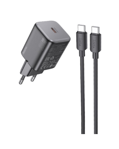 Зарядний пристрій Hoco N40 Mighty PD20W (1USB-C) + кабель Type-C to Type-C Чорний (Black)