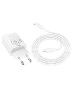 Зарядное устройство Hoco N63 Gentle PD30W+QC3.0 (1USB-A/1C) + кабель Type-C to Lightning Белый (White)