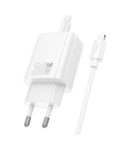Зарядное устройство Hoco N63 Gentle PD30W+QC3.0 (1USB-A/1C) + кабель Type-C to Lightning Белый (White)