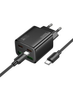 Зарядний пристрій Hoco N56 Fundador PD30W four-port (2USB-A/2C) + кабель Type-C to Type-C Чорний (Black)
