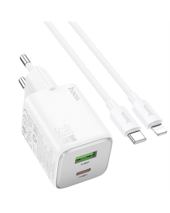 Зарядное устройство Hoco N41 Almighty PD20W+QC3.0 (1USB-A/1C) + кабель Type-C to Lightning Белый (White)