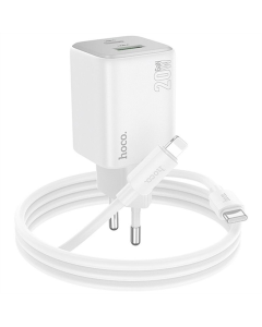 Зарядное устройство Hoco N41 Almighty PD20W+QC3.0 (1USB-A/1C) + кабель Type-C to Lightning Белый (White)