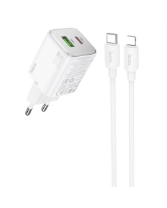 Зарядное устройство Hoco N41 Almighty PD20W+QC3.0 (1USB-A/1C) + кабель Type-C to Lightning Белый (White)