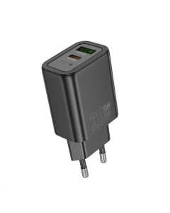 Зарядное устройство Hoco N61 Gentle PD20W+QC3.0 (1USB-A/1C) + кабель Type-C to Lightning Черный (Black)