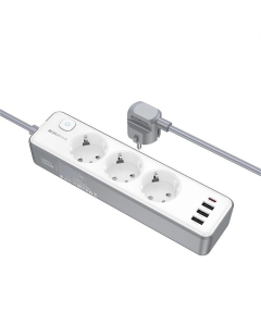 Мережевий фільтр Borofone BAC9 Power PD20W (3USB-A/1C/3xSocket) (2м) Білий (White)