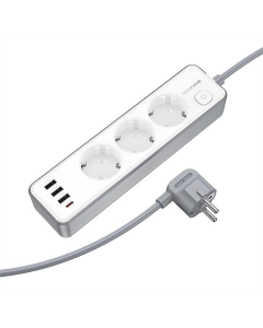 Мережевий фільтр Borofone BAC9 Power PD20W (3USB-A/1C/3xSocket) (2м) Білий (White)